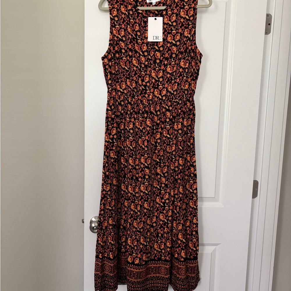 DR2 Red and Orange Pleated Midi Sundress